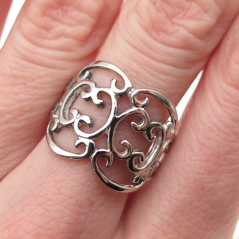 Charles Winston 925 Sterling Silver Vintage Ornate Oxidized Ring Size 8.25